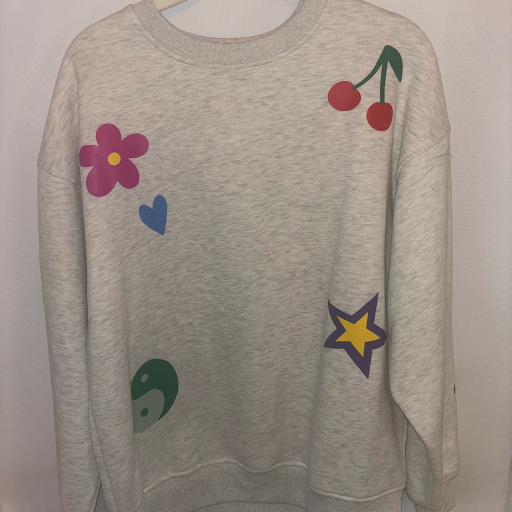 Gray Sweatshirt with Colorful Graphics